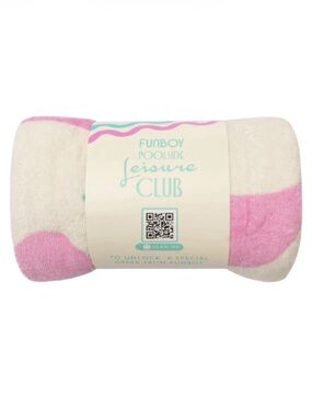 FUNBOY Leisure Club 100% Cotton Beach Towel Pink Wavy Stripe/Solid 2-Sided 68x30